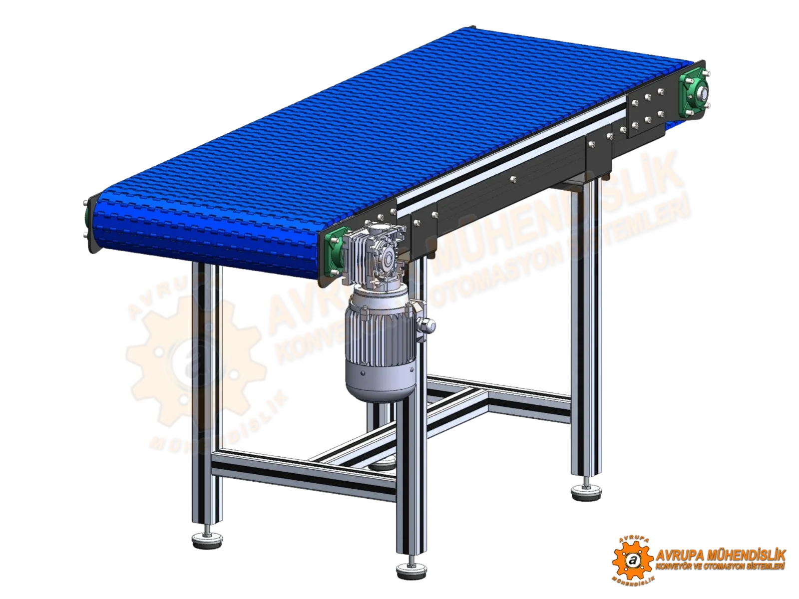 Mavi modulyar lentli düz konveyer CAD modeli