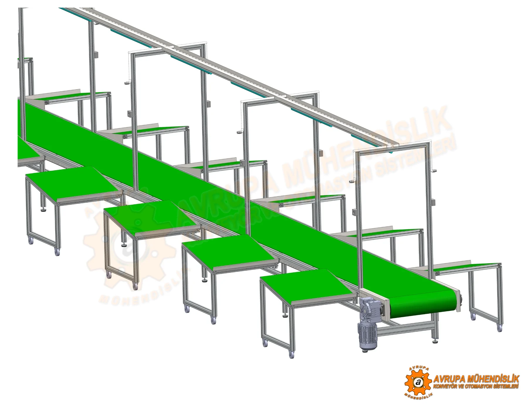 Montaj xətti konveyerləri əsas CAD görünüşü