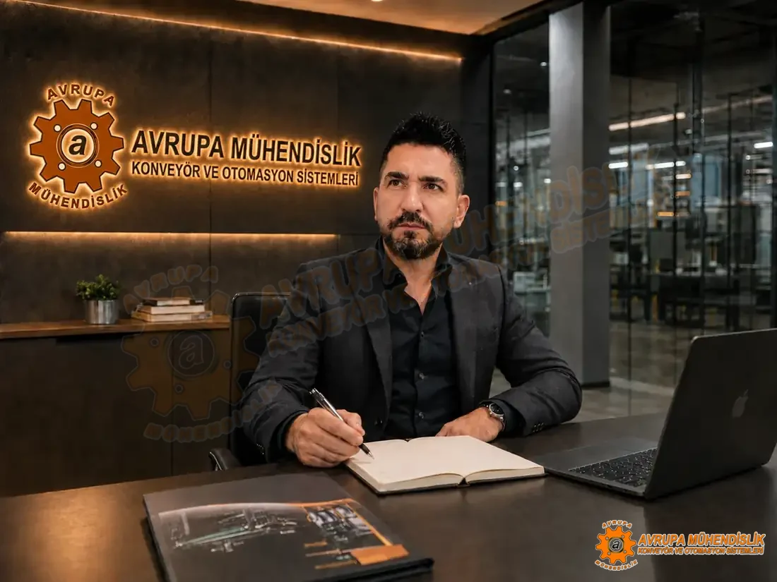 Olcay Aydın Avrupa Mühendislik ofisində iş masasında